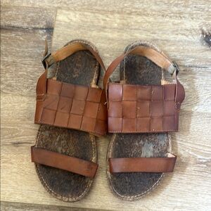 Kork-Ease Brown Leather Sandals with Woven Design
